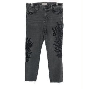 We the Free Womens Jeans Size 28 Gray Denim Black Embroidered Flowers Crop